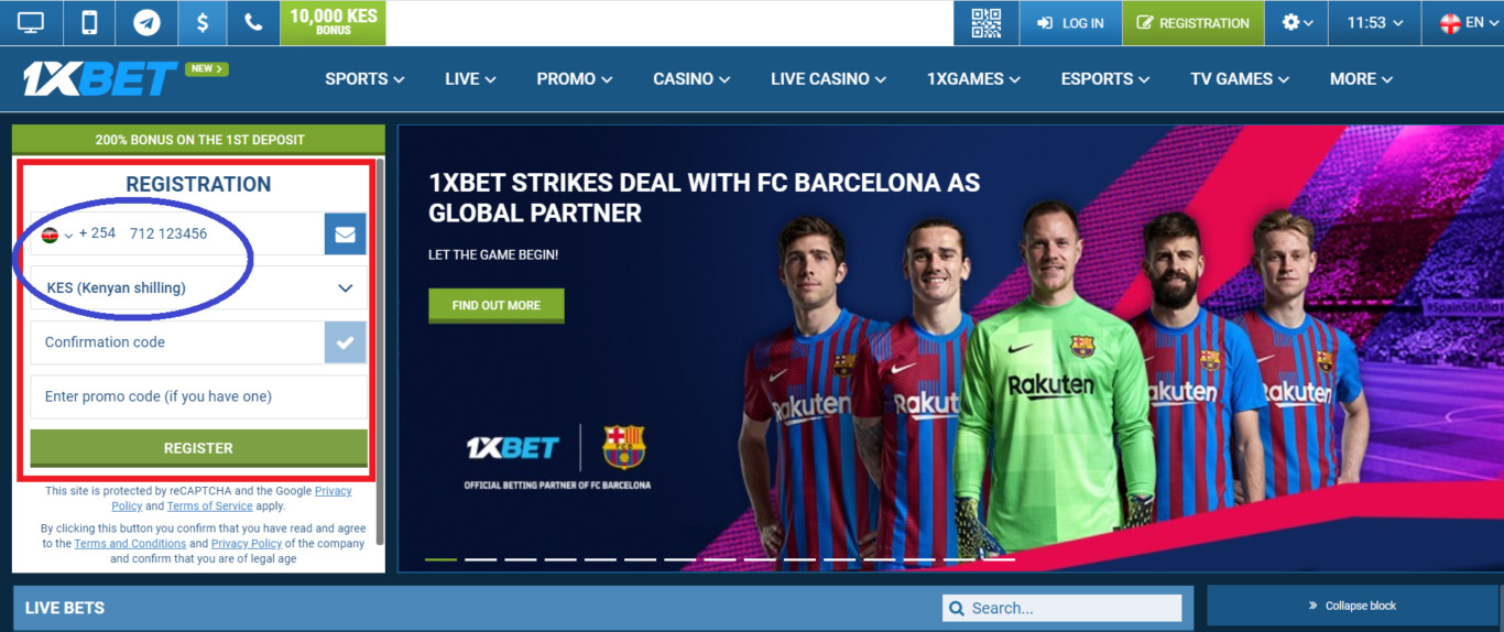 1xBet registration in Kenya